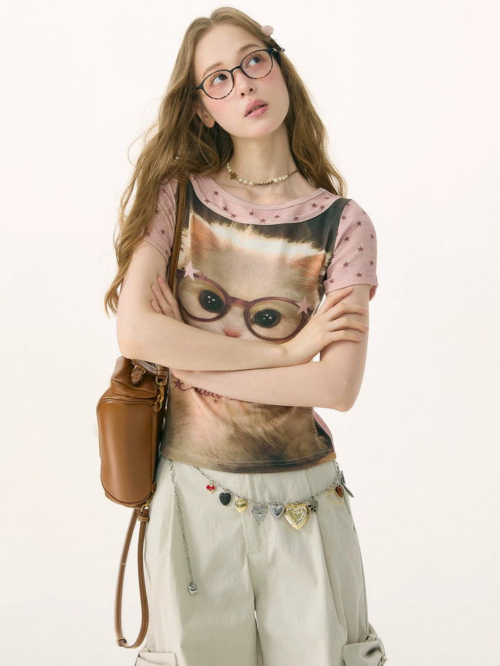 Retro Cat Portrait Graphic T-Shirt