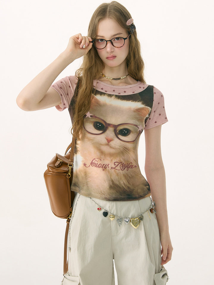 Retro Cat Portrait Graphic T-Shirt