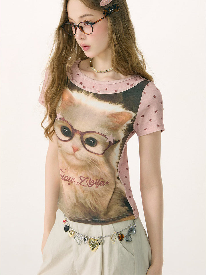 Retro Cat Portrait Graphic T-Shirt