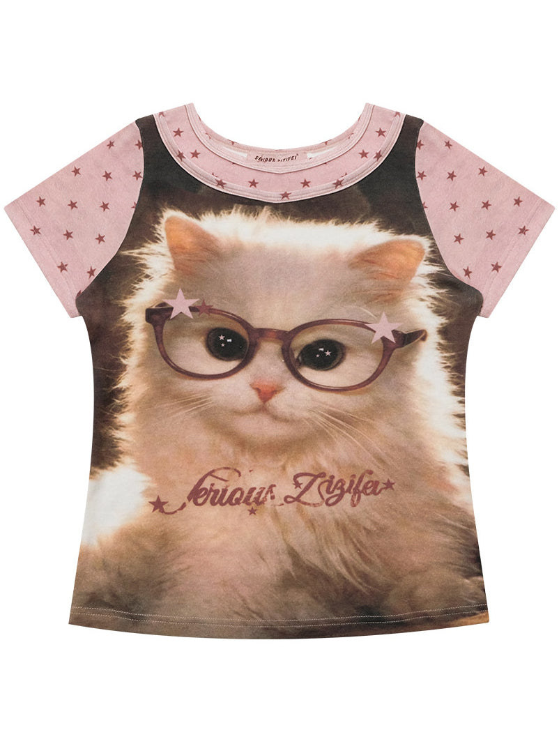Retro Cat Portrait Graphic T-Shirt