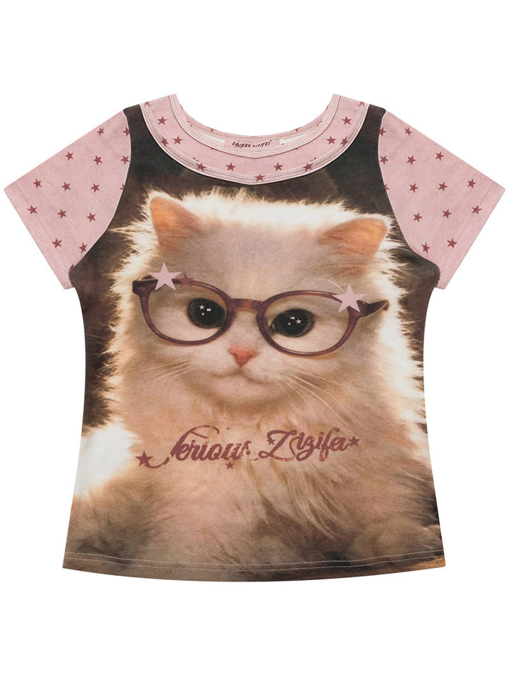 Retro Cat Portrait Graphic T-Shirt
