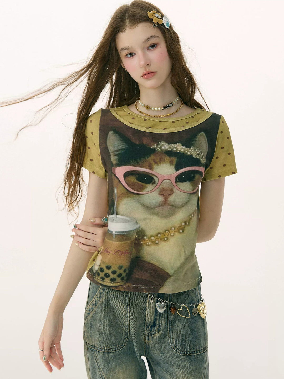 Bubble Tea Cat Graphic T-Shirt