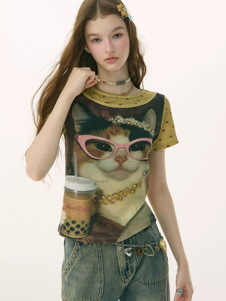 Bubble Tea Cat Graphic T-Shirt