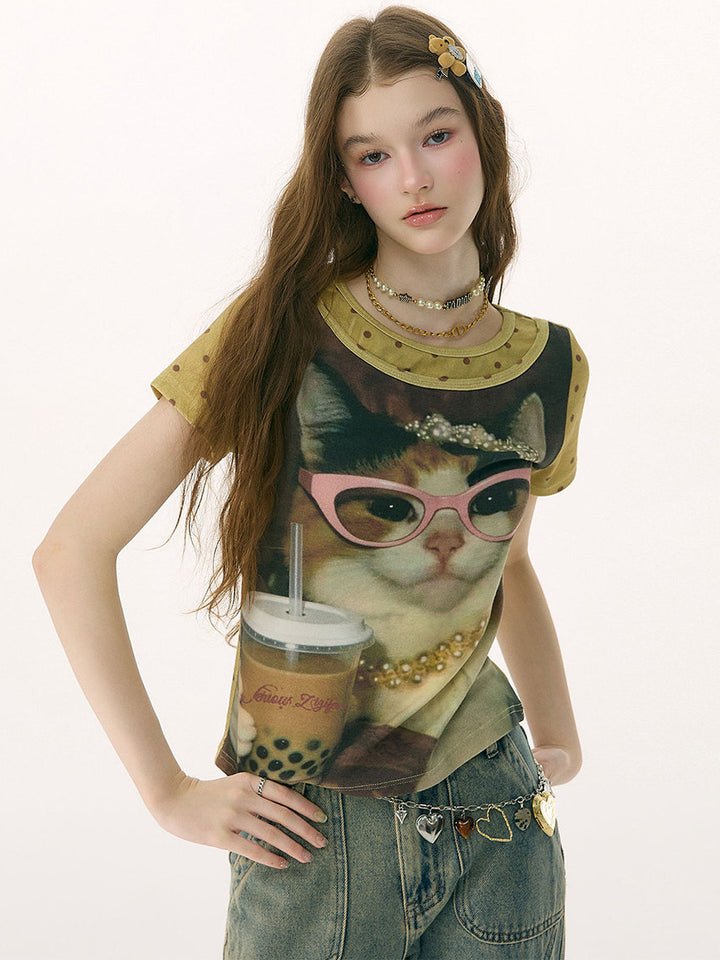 Bubble Tea Cat Graphic T-Shirt