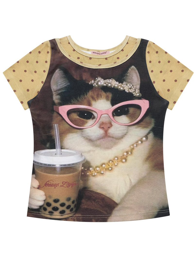 Bubble Tea Cat Graphic T-Shirt