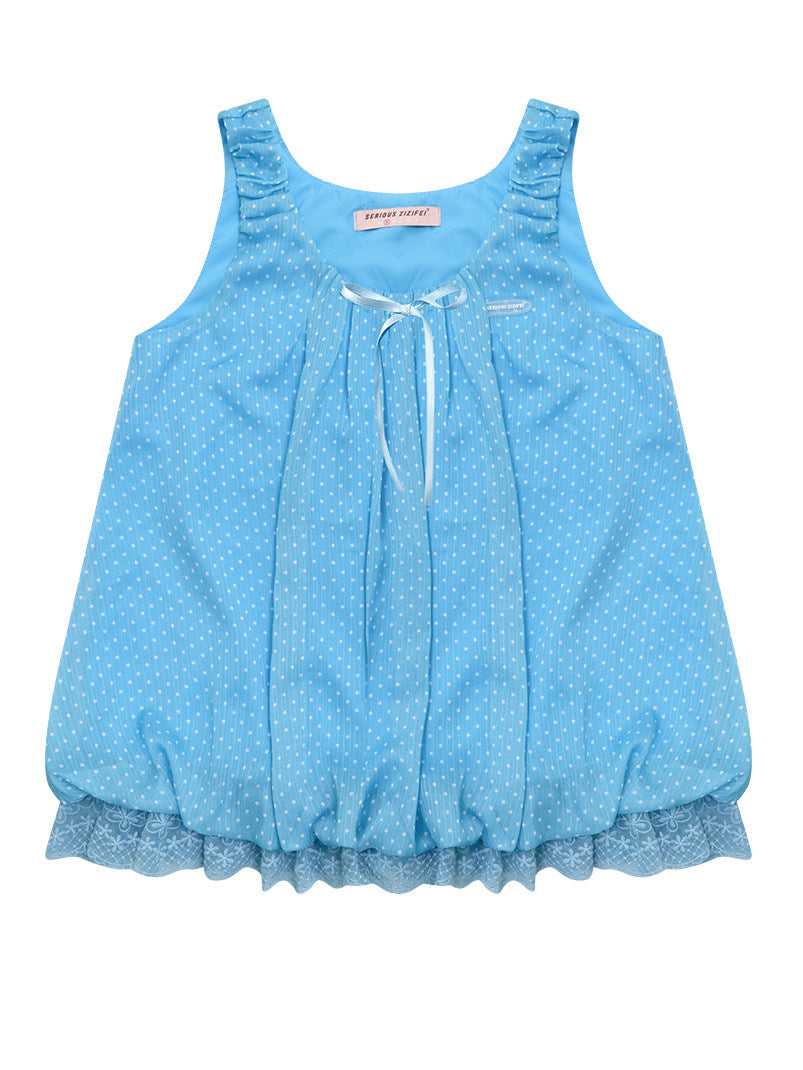 Blue Polka Dot Lace Tank Top