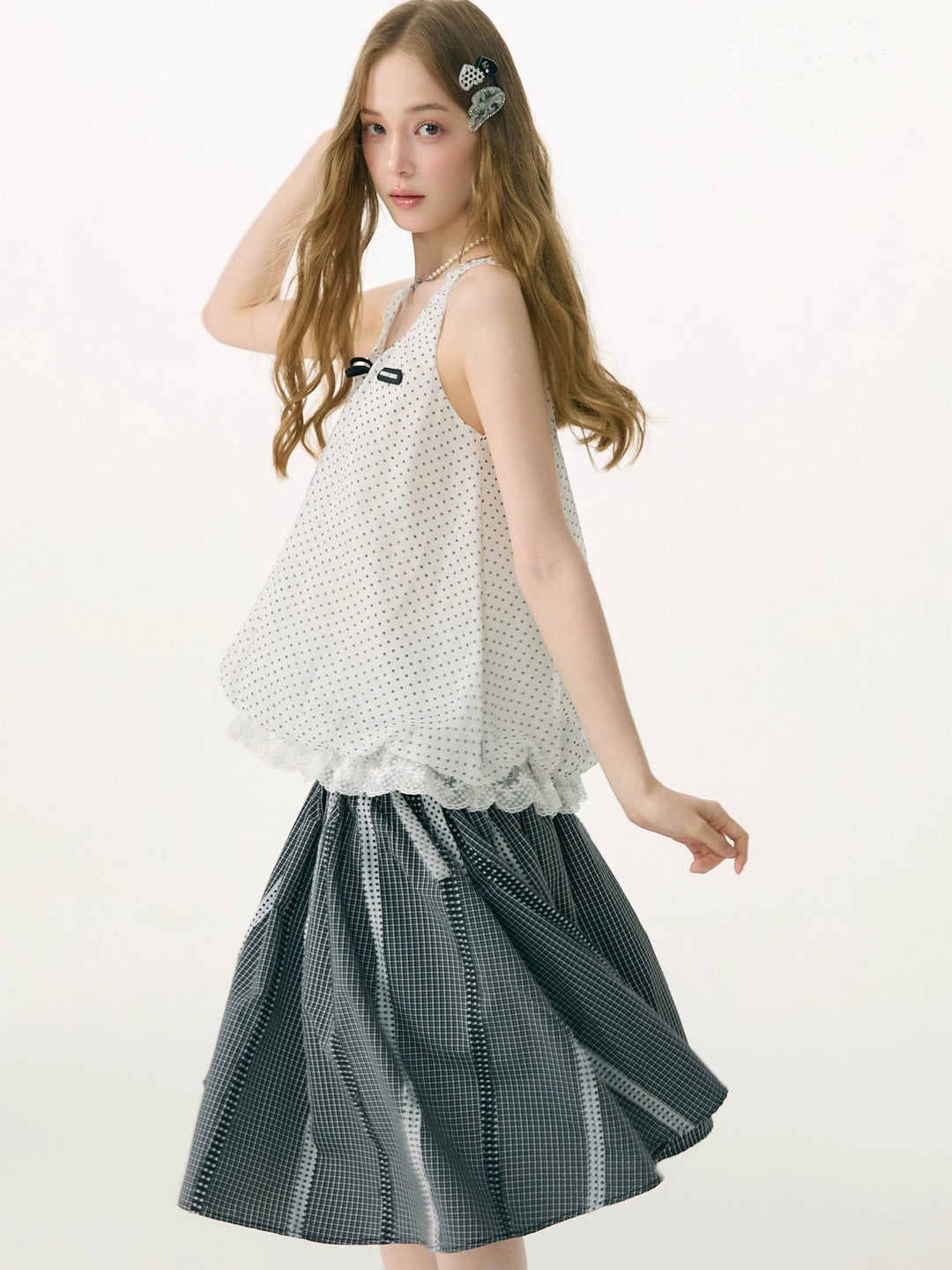 Polka Dot Lace-Hem Tank Top