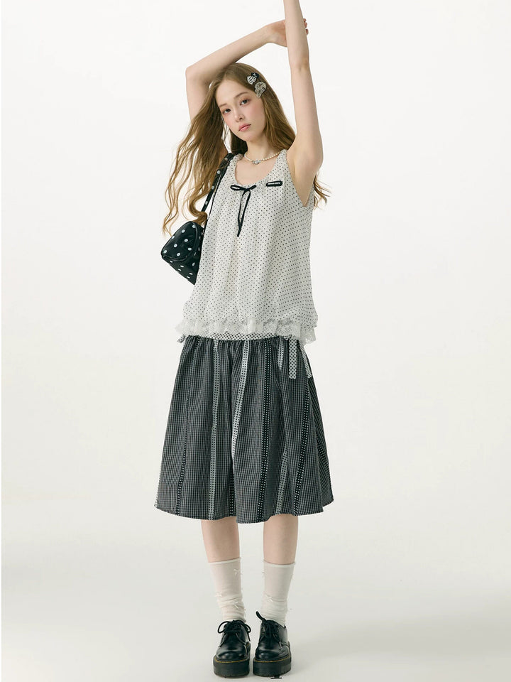 Polka Dot Lace-Hem Tank Top