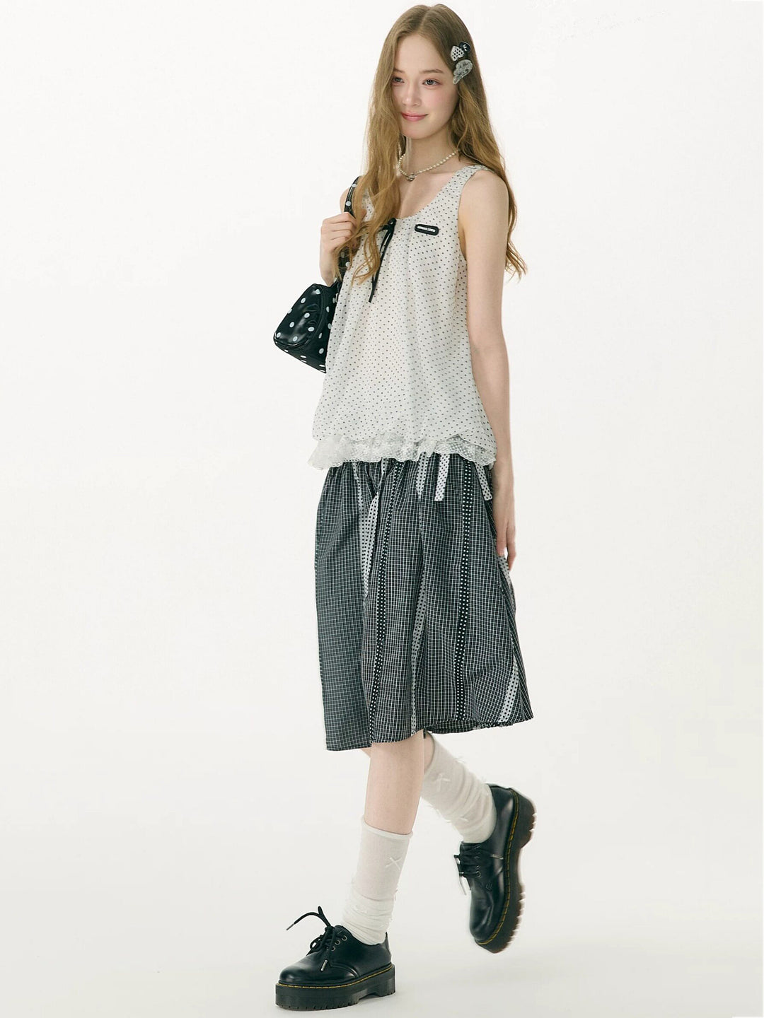 Polka Dot Lace-Hem Tank Top