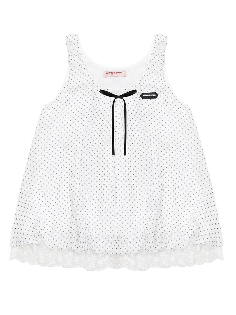 Polka Dot Lace-Hem Tank Top