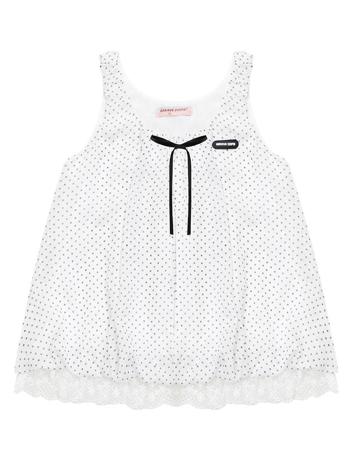 Polka Dot Lace-Hem Tank Top