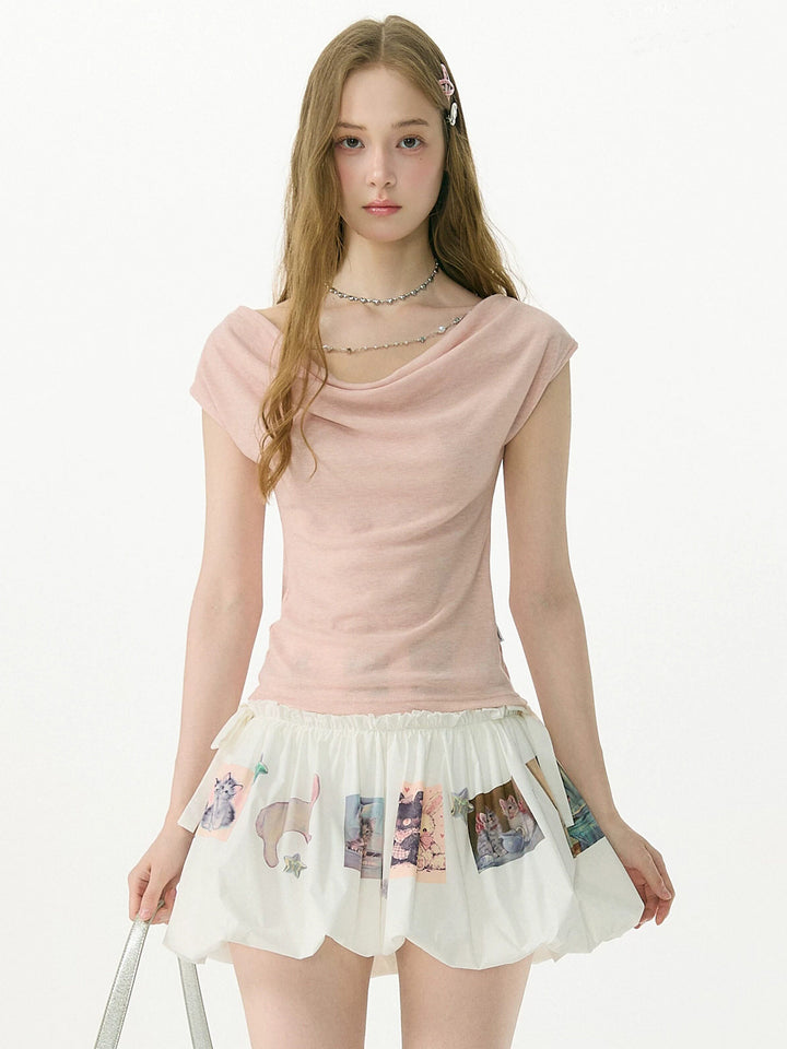 Pink Chain-Detail Cowl Neck Top
