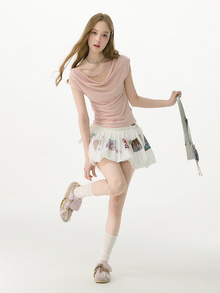Pink Chain-Detail Cowl Neck Top