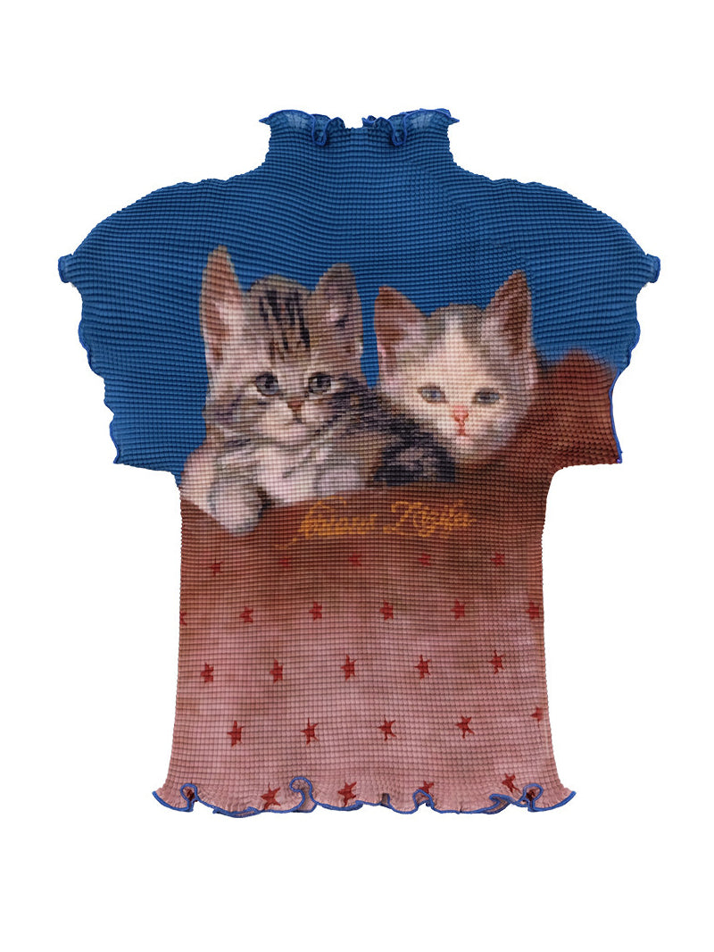 Pleated Cat Graphic T-Shirt