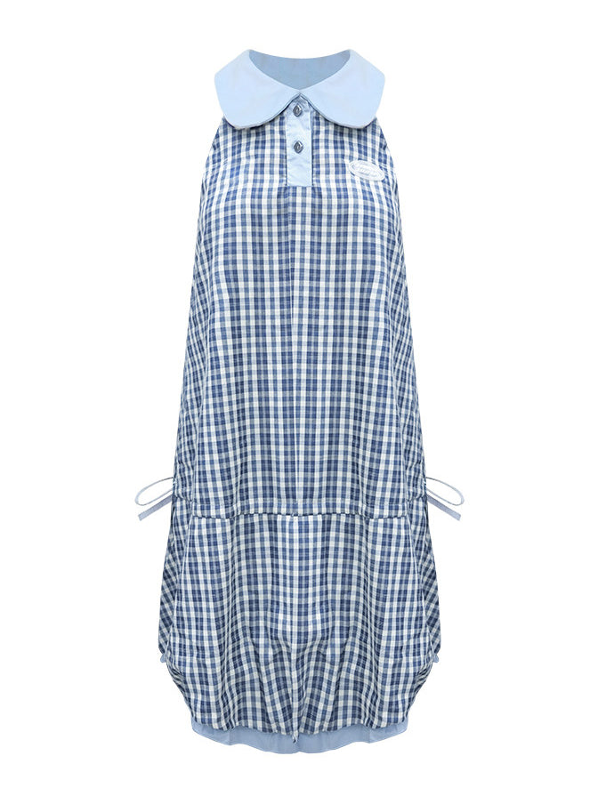 Blue Plaid Bubble-Hem Mini Dress