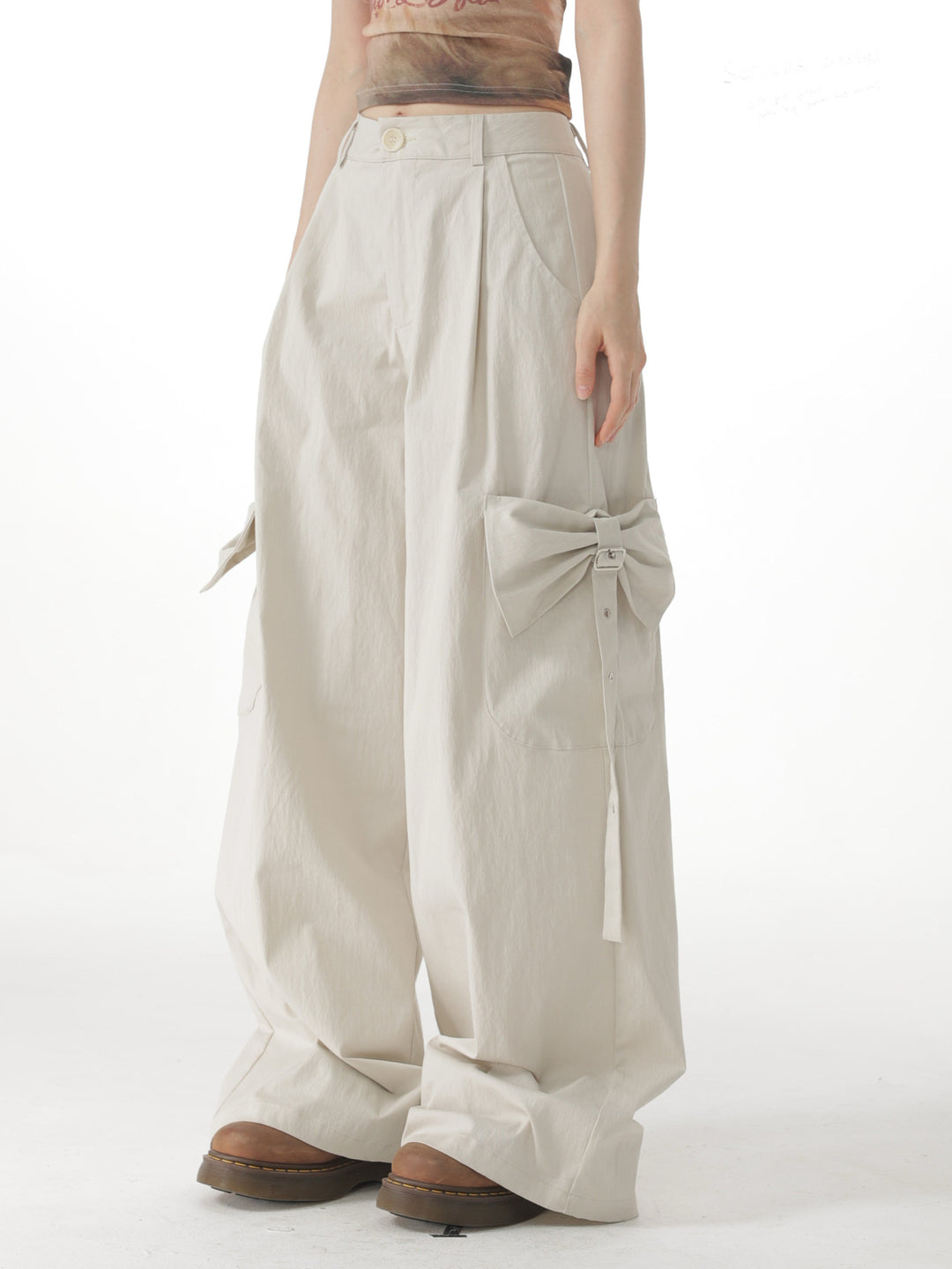 Apricot Bow Pocket Wide Leg Cargo Pants