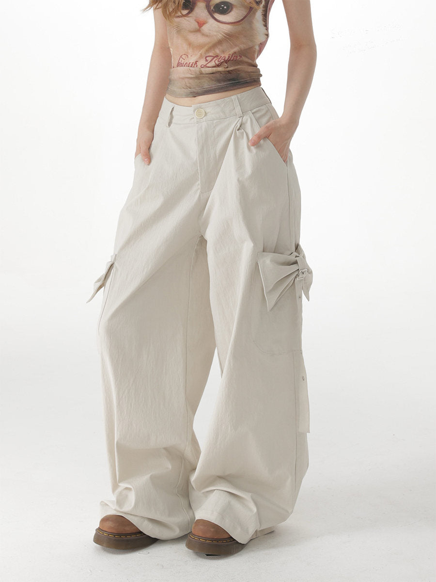 Apricot Bow Pocket Wide Leg Cargo Pants