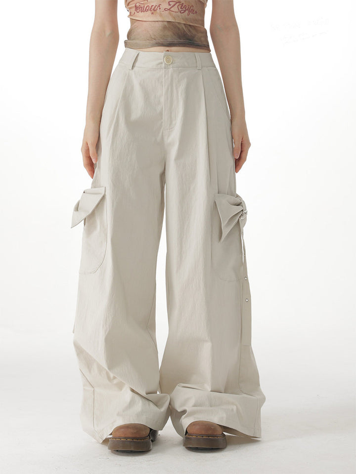 Apricot Bow Pocket Wide Leg Cargo Pants