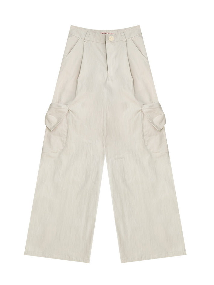 Apricot Bow Pocket Wide Leg Cargo Pants