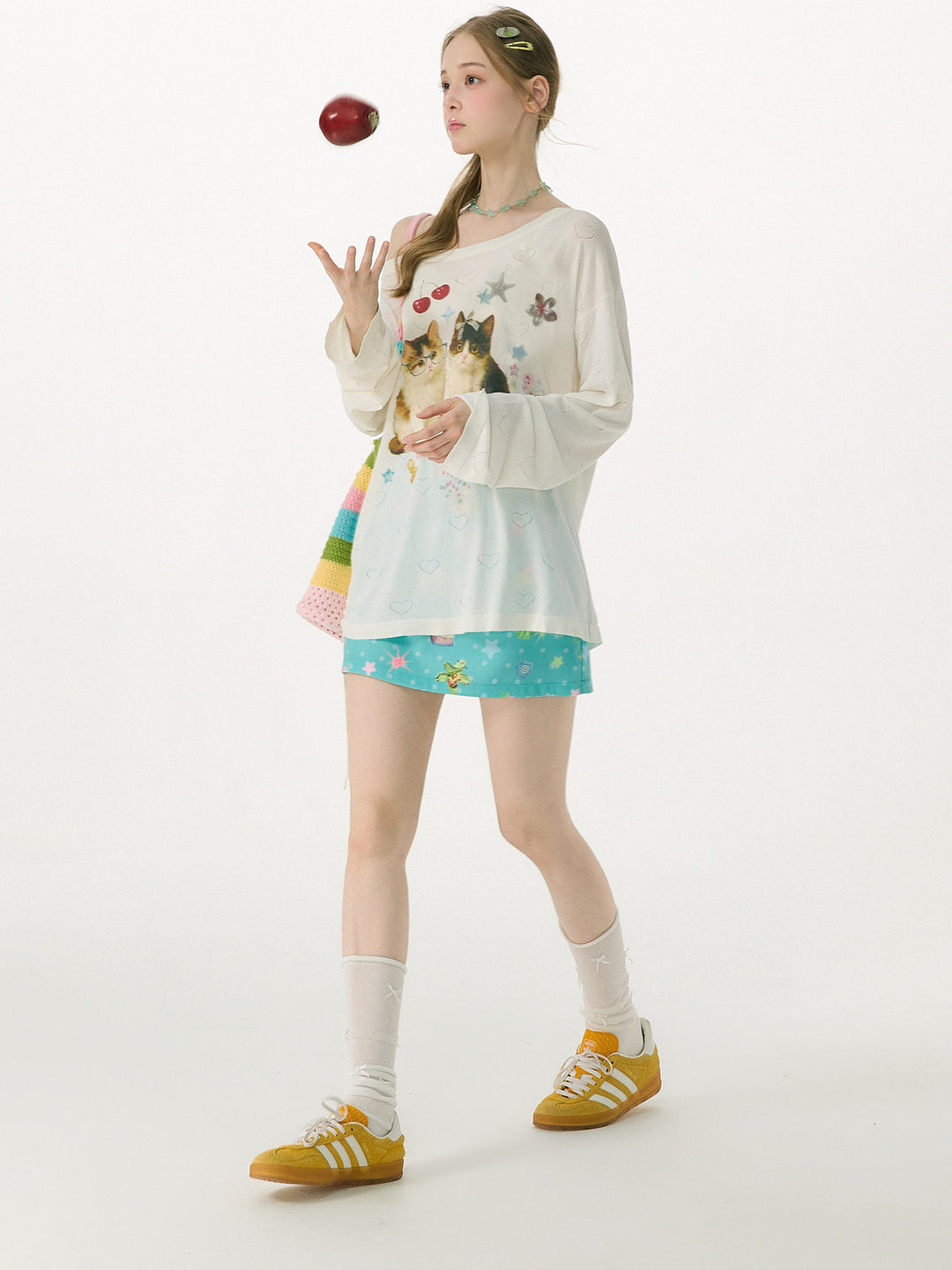 Heart Cutout Cat Graphic Long Sleeve Tee