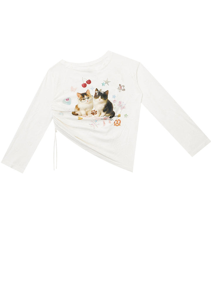 Heart Cutout Cat Graphic Long Sleeve Tee