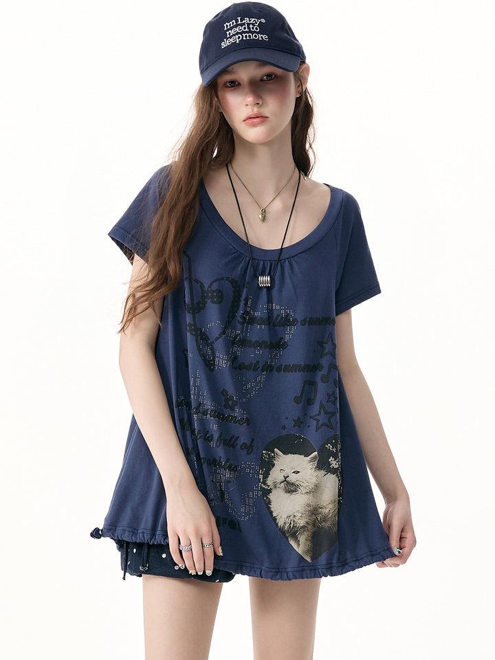 Blue Cat Collage Drawstring T-Shirt