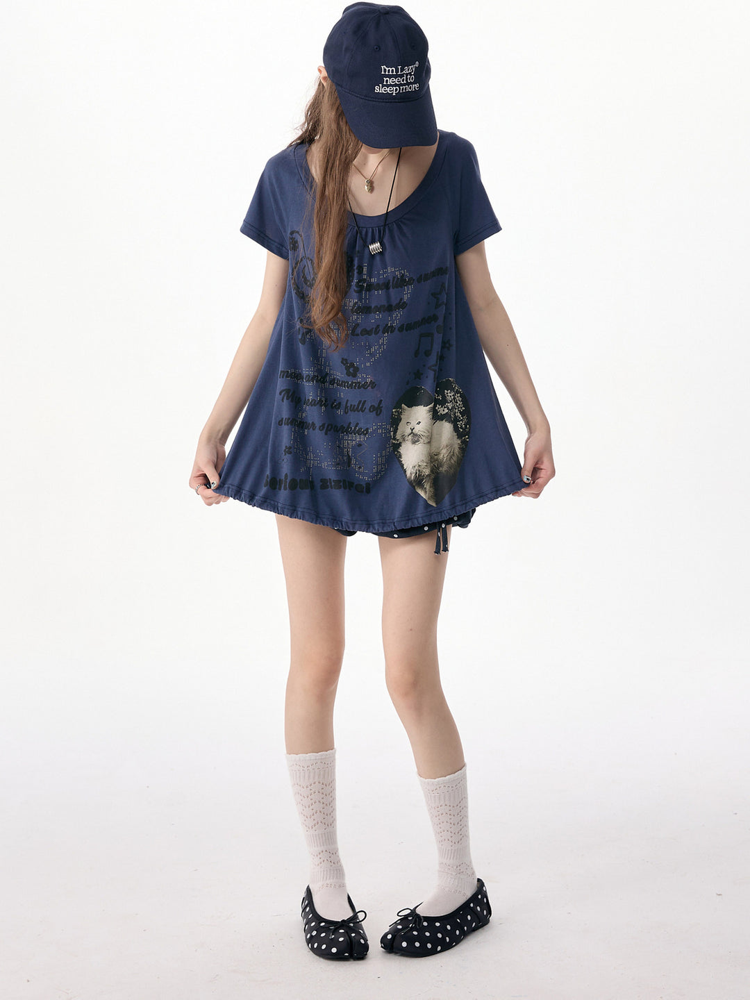 Blue Cat Collage Drawstring T-Shirt