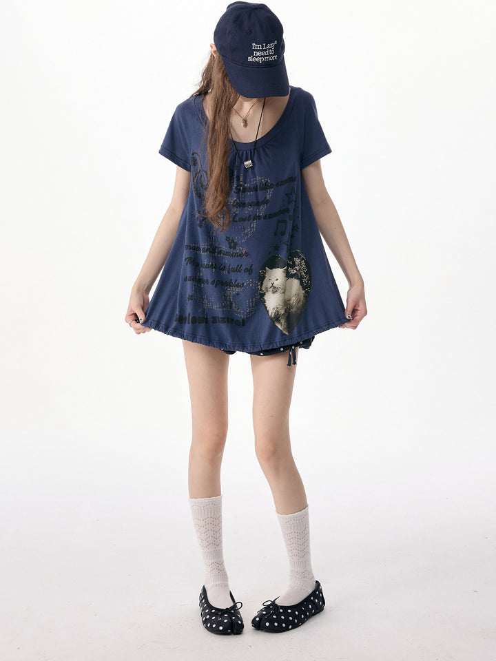 Blue Cat Collage Drawstring T-Shirt