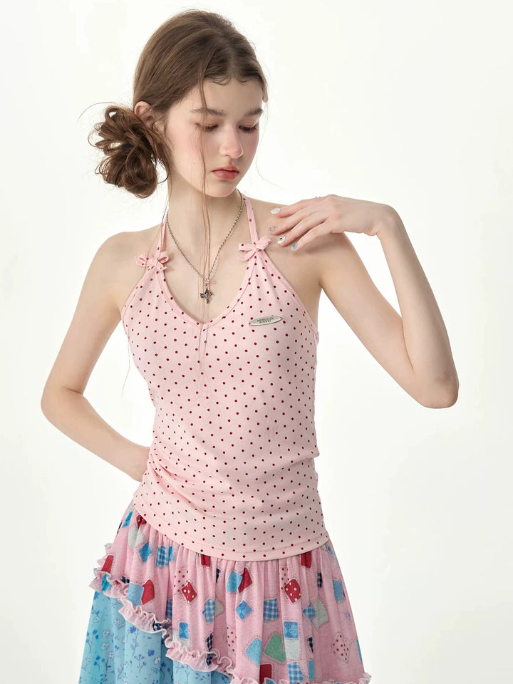 Twin Bow Polka Dot Halter Top