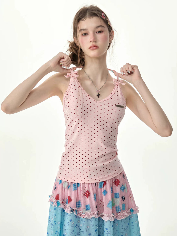 Twin Bow Polka Dot Halter Top