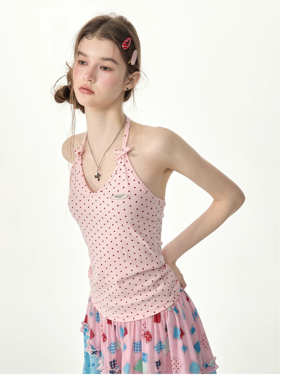 Twin Bow Polka Dot Halter Top