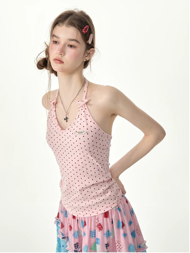 Twin Bow Polka Dot Halter Top