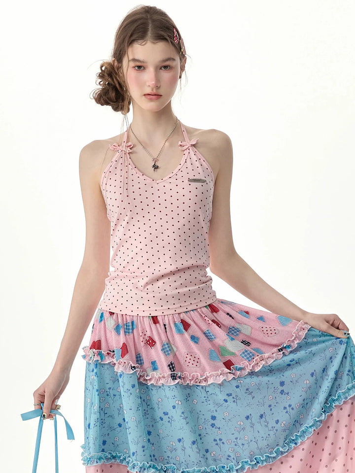 Twin Bow Polka Dot Halter Top