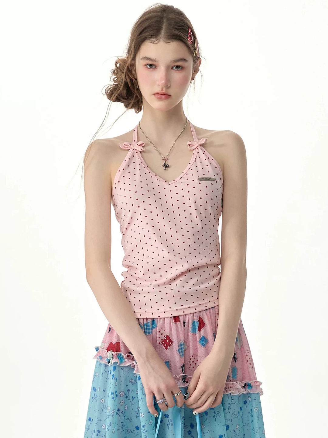 Twin Bow Polka Dot Halter Top