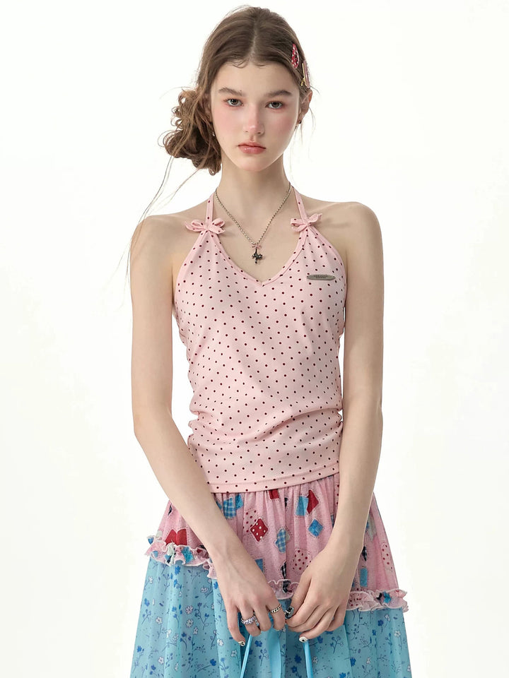 Twin Bow Polka Dot Halter Top