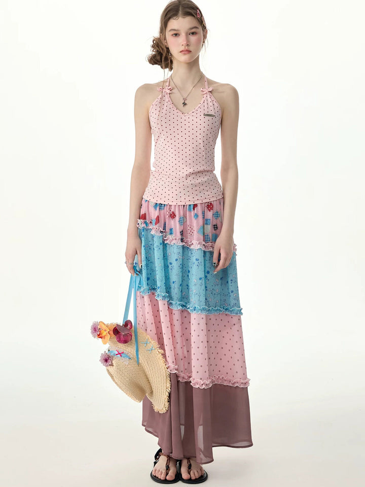 Twin Bow Polka Dot Halter Top