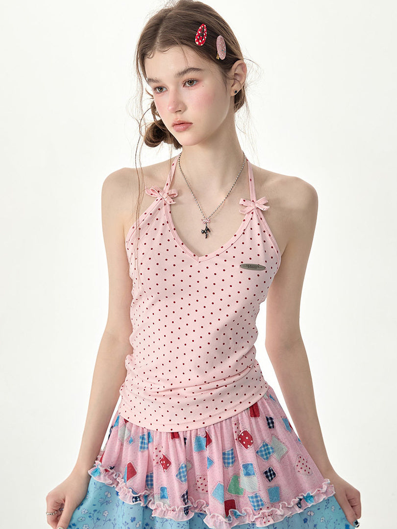 Twin Bow Polka Dot Halter Top