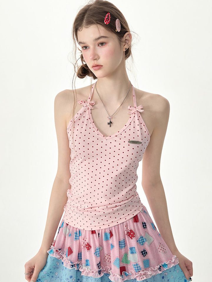 Twin Bow Polka Dot Halter Top