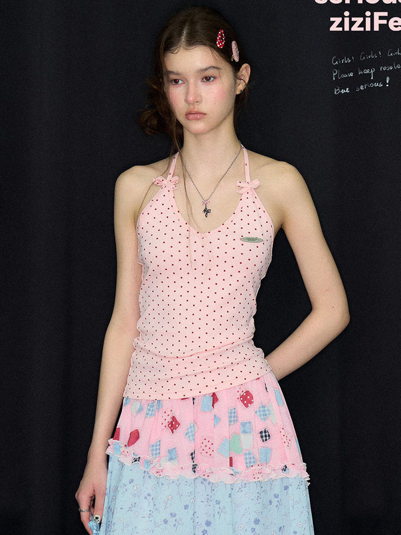 Twin Bow Polka Dot Halter Top