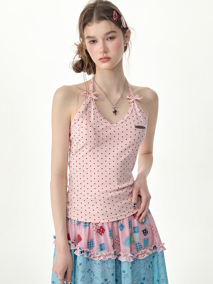 Twin Bow Polka Dot Halter Top