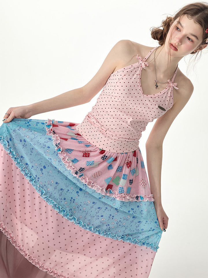 Twin Bow Polka Dot Halter Top