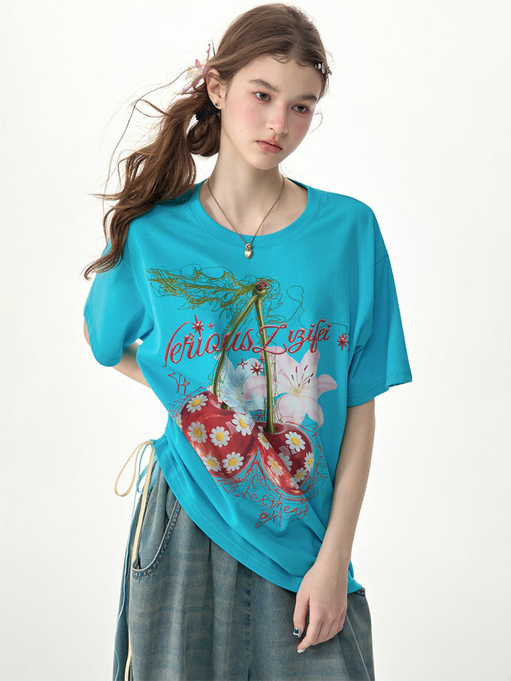Oversized Daisy Cherry Graphic T-Shirt