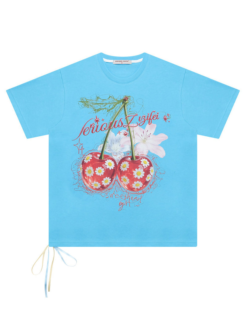 Oversized Daisy Cherry Graphic T-Shirt