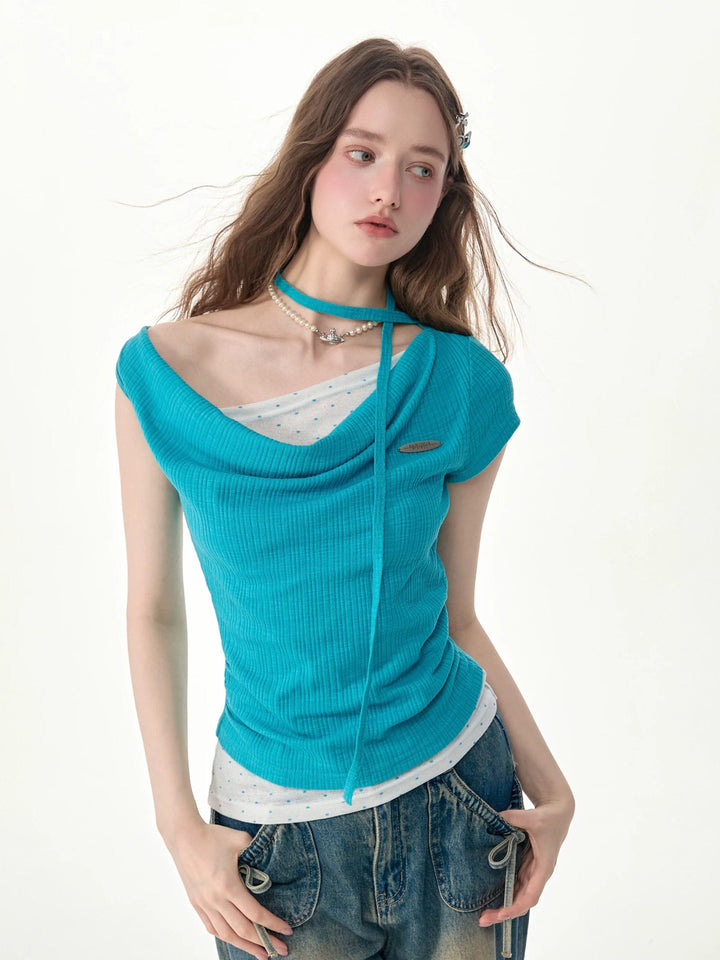 Y2K Layered Cowl Neck T-Shirt