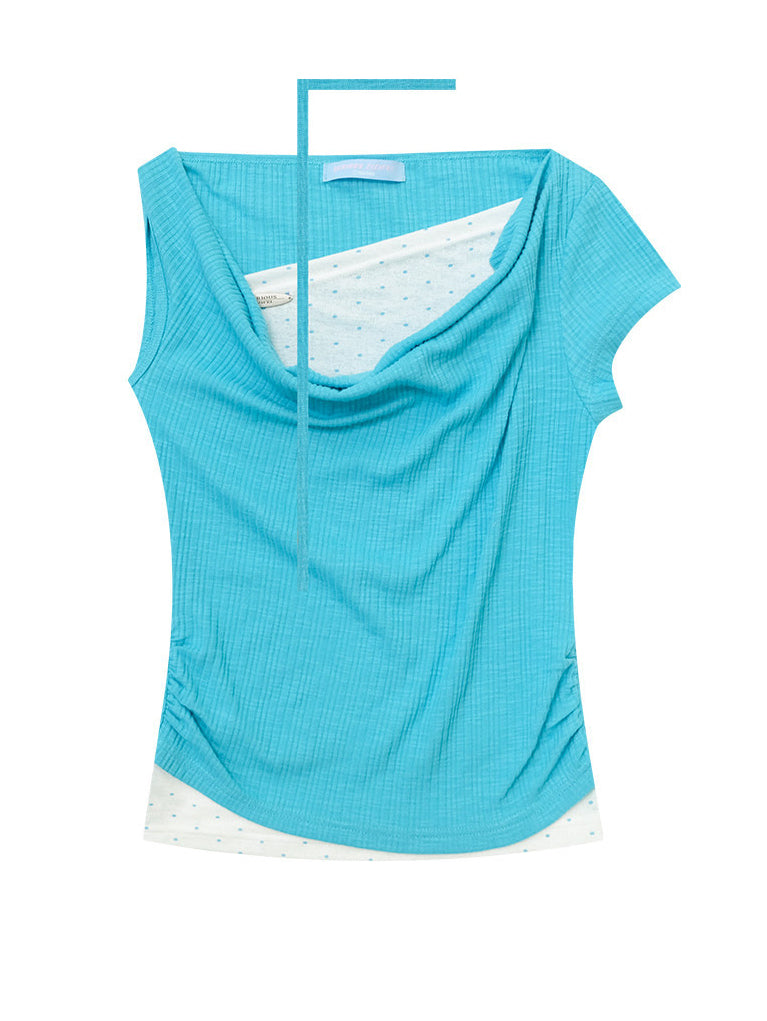 Y2K Layered Cowl Neck T-Shirt