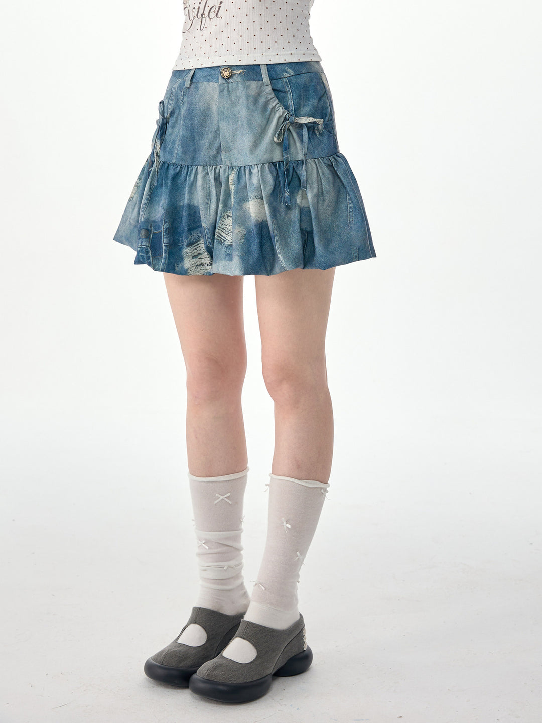 Distressed Patchwork Denim Bubble Skirt