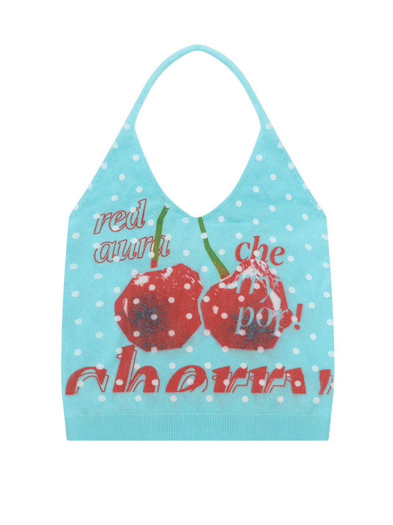 Cherry Polka Dot Knit Halter Top