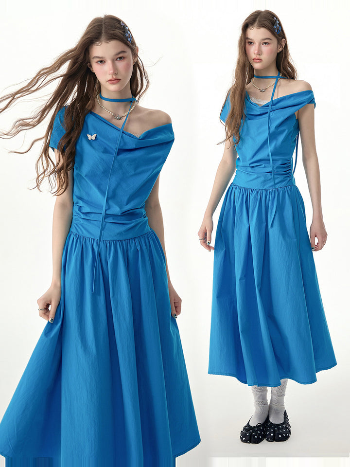 Cobalt Cowl Neck Maxi Dress