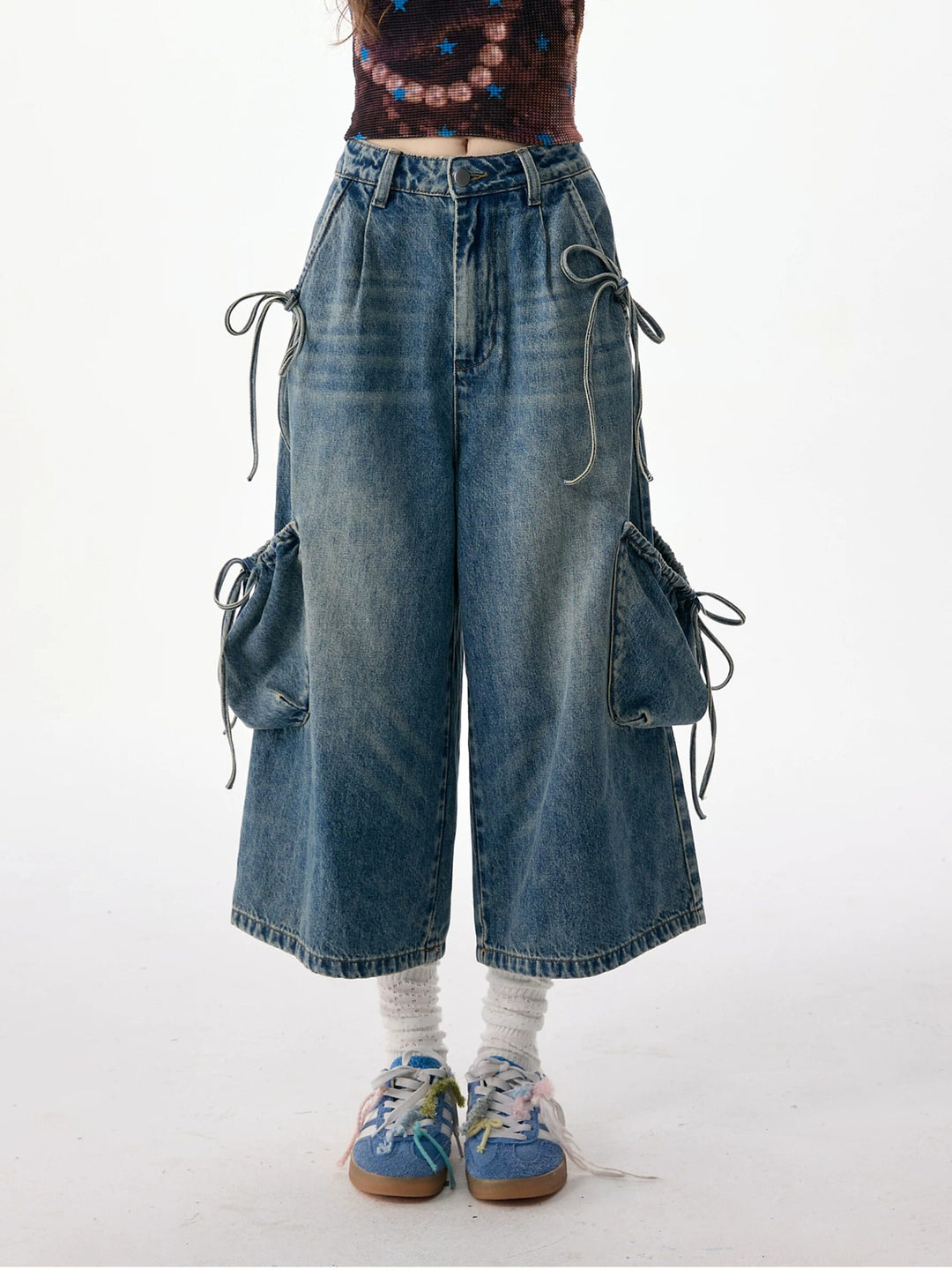 Drawstring Cargo Wide Leg Jeans