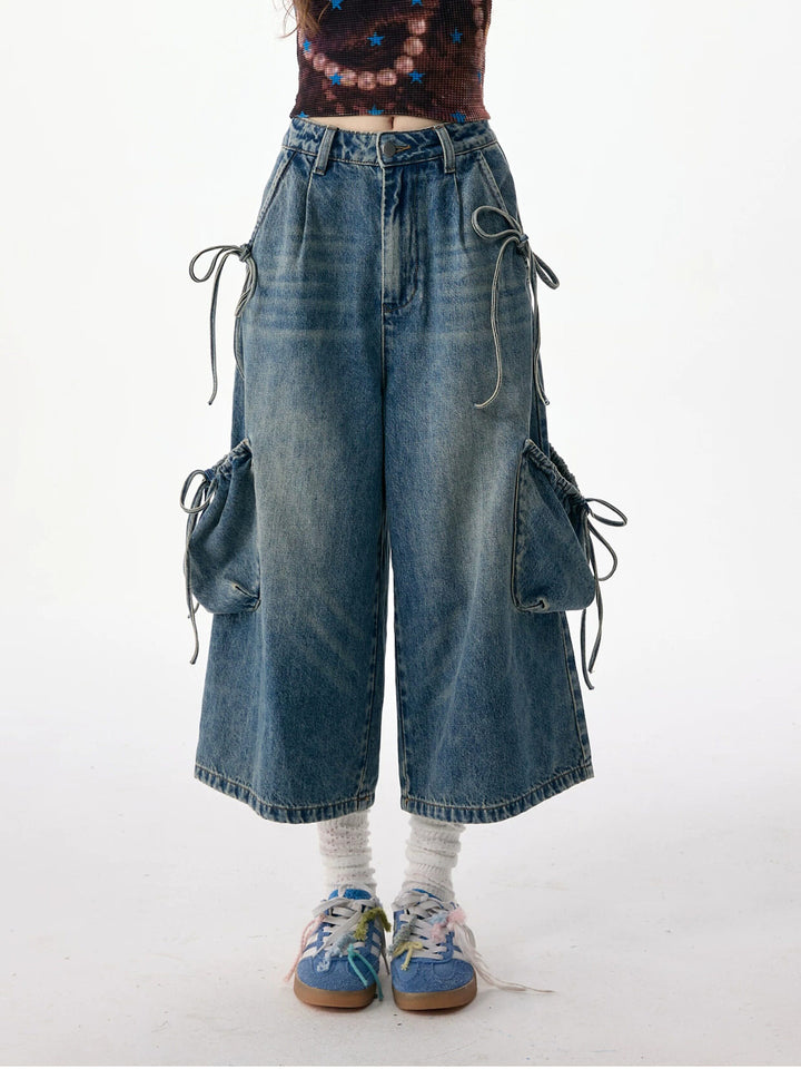 Drawstring Cargo Wide Leg Jeans